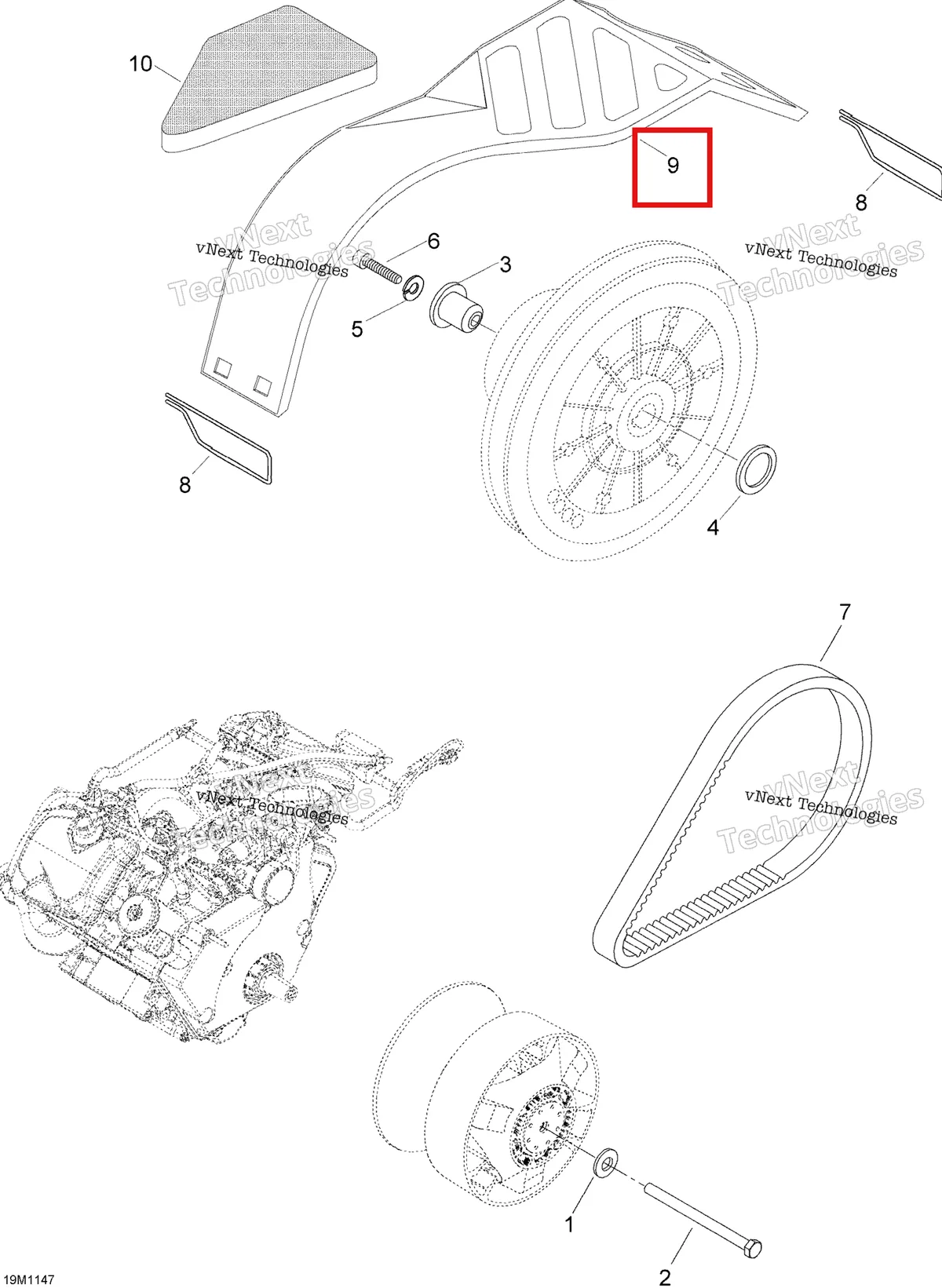 Деталь 605149860 (Кожух Ремня) на схеме узла 2012 Ski-Doo Skandic SWT V800 YetiII Pulley System