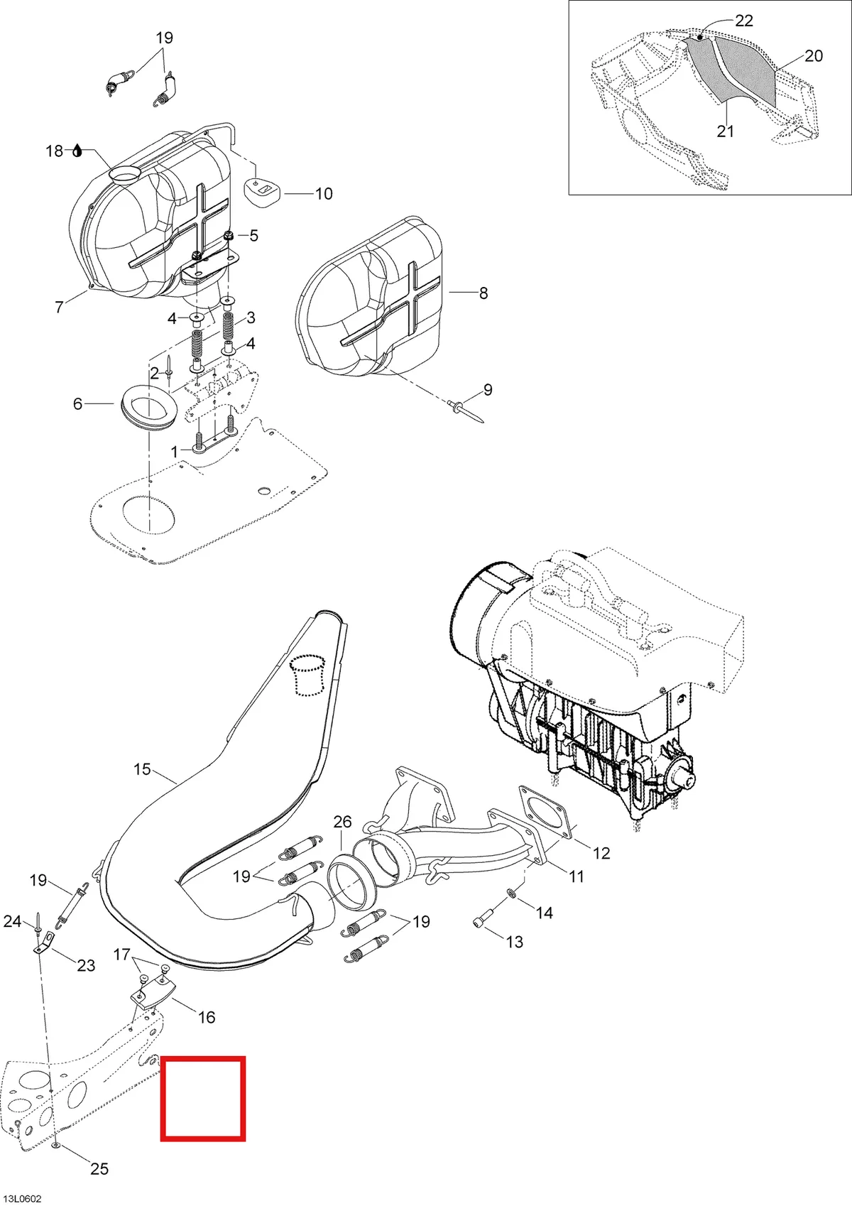 Деталь 605150552 (Деталь Tuned Pipe. Explorer 550) на схеме узла 01- Exhaust System