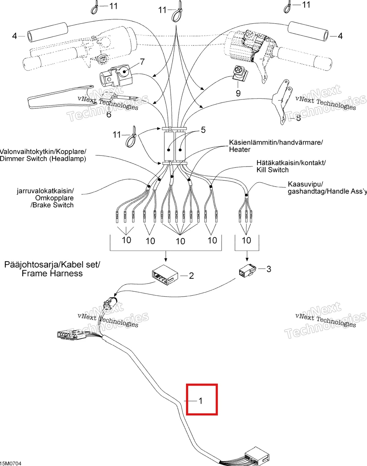 Деталь 605150620 на схеме узла 2007 Ski-Doo Skandic LT 440F Steering Wiring Harness