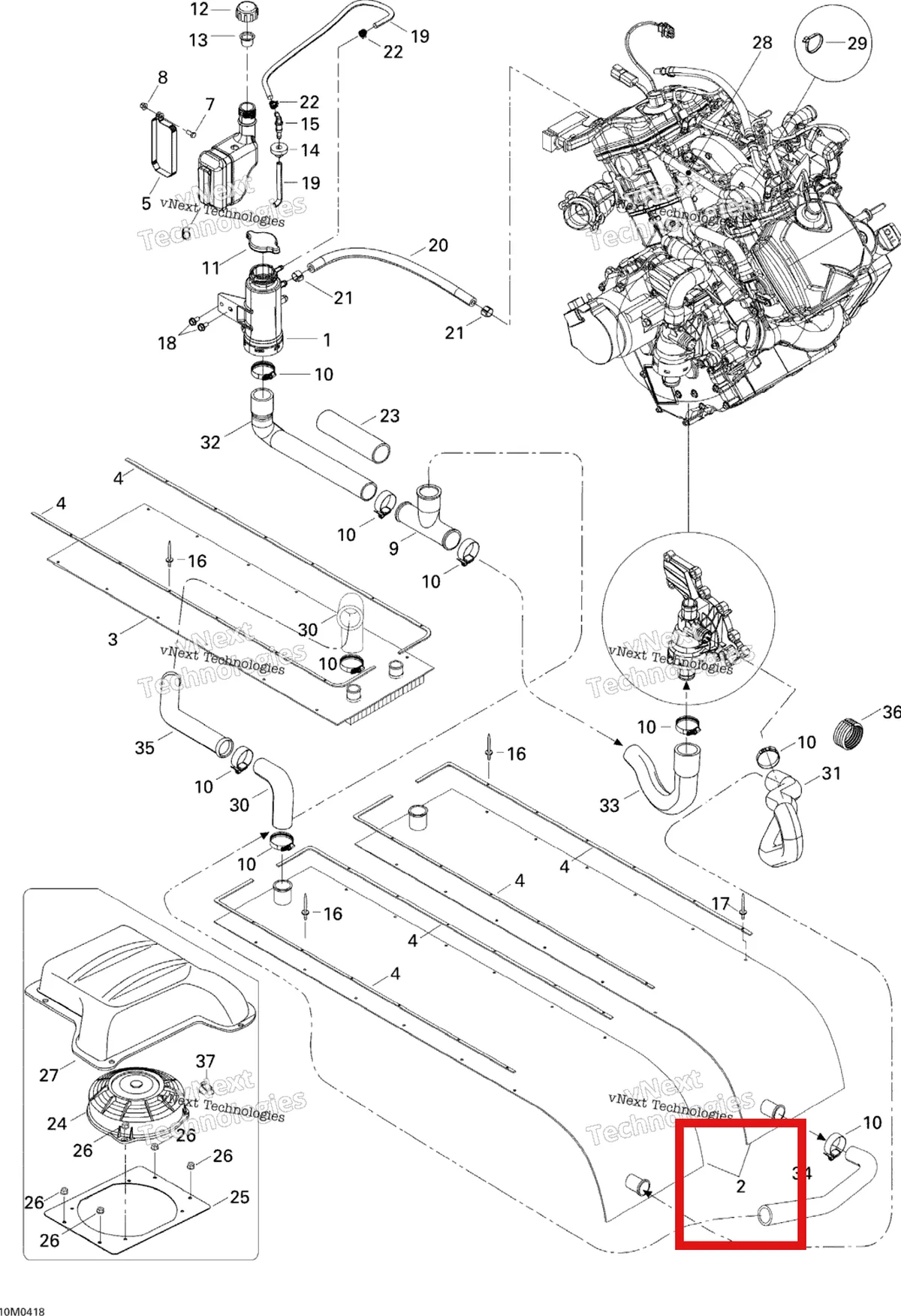 Деталь 605150629 (Радиатор) на схеме узла 2004 Ski-Doo Expedition 4-TEC Cooling System