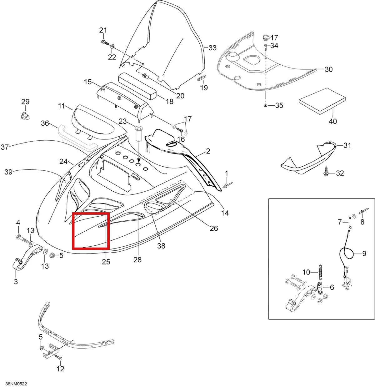 Деталь 605151416 (Деталь Hood, Pre Ass'y, Blue Jay. Includes 24-29, St 550) на схеме узла 09- Hood