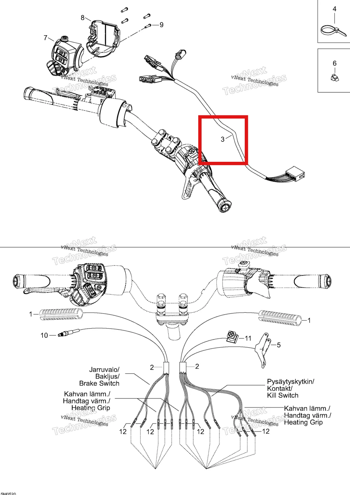 Деталь 605151523 на схеме узла 2005 Ski-Doo Expedition 600 H.O. SDI Steering Wiring Harness
