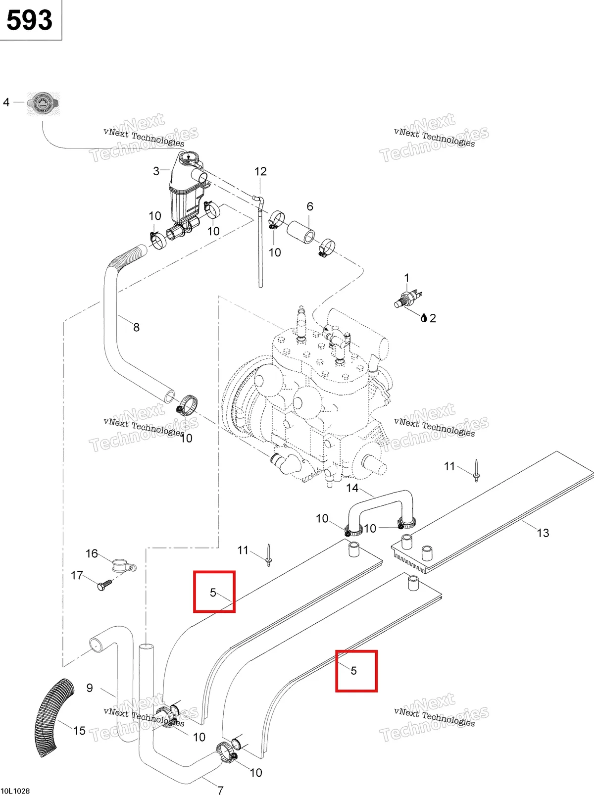 Деталь 605151689 (Деталь Radiator L.h.) на схеме узла 2010 Ski-Doo Skandic WT 600 Cooling System