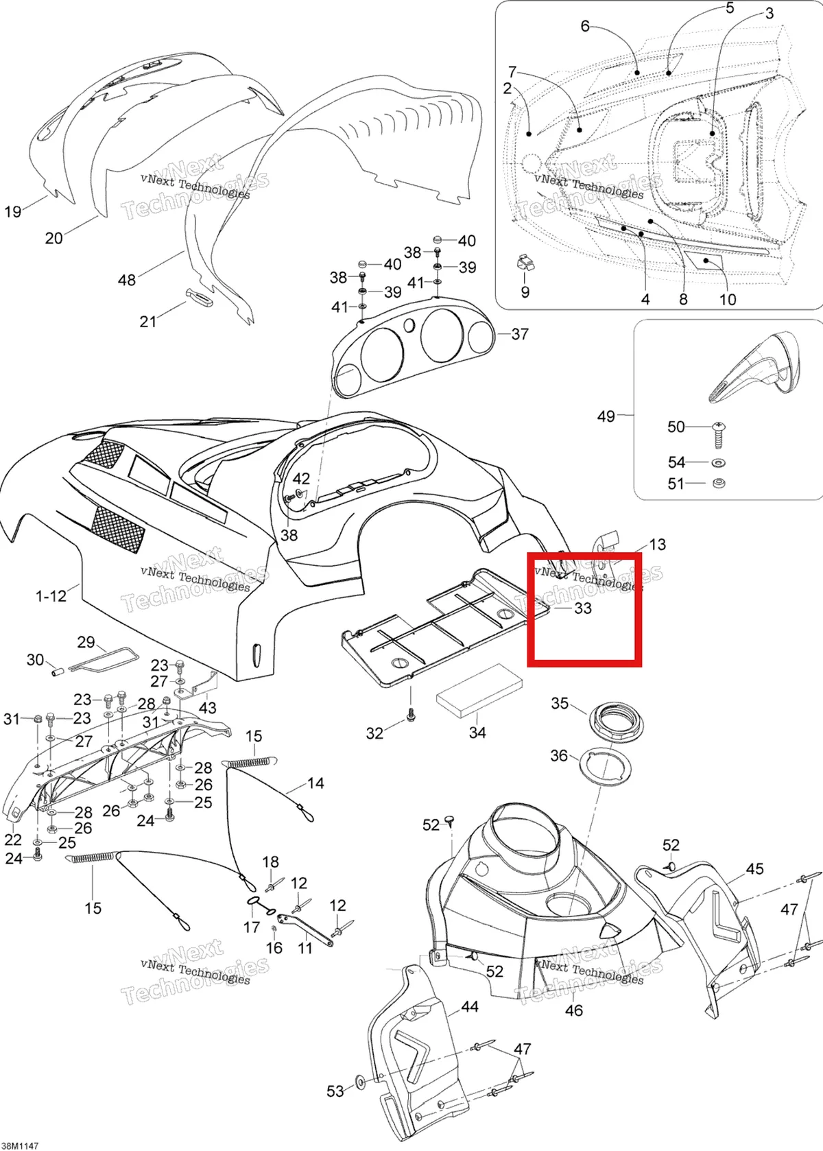 Деталь 605151831 (Деталь Air Intake Plate) на схеме узла 2012 Ski-Doo Skandic SWT V800 YetiII Hood