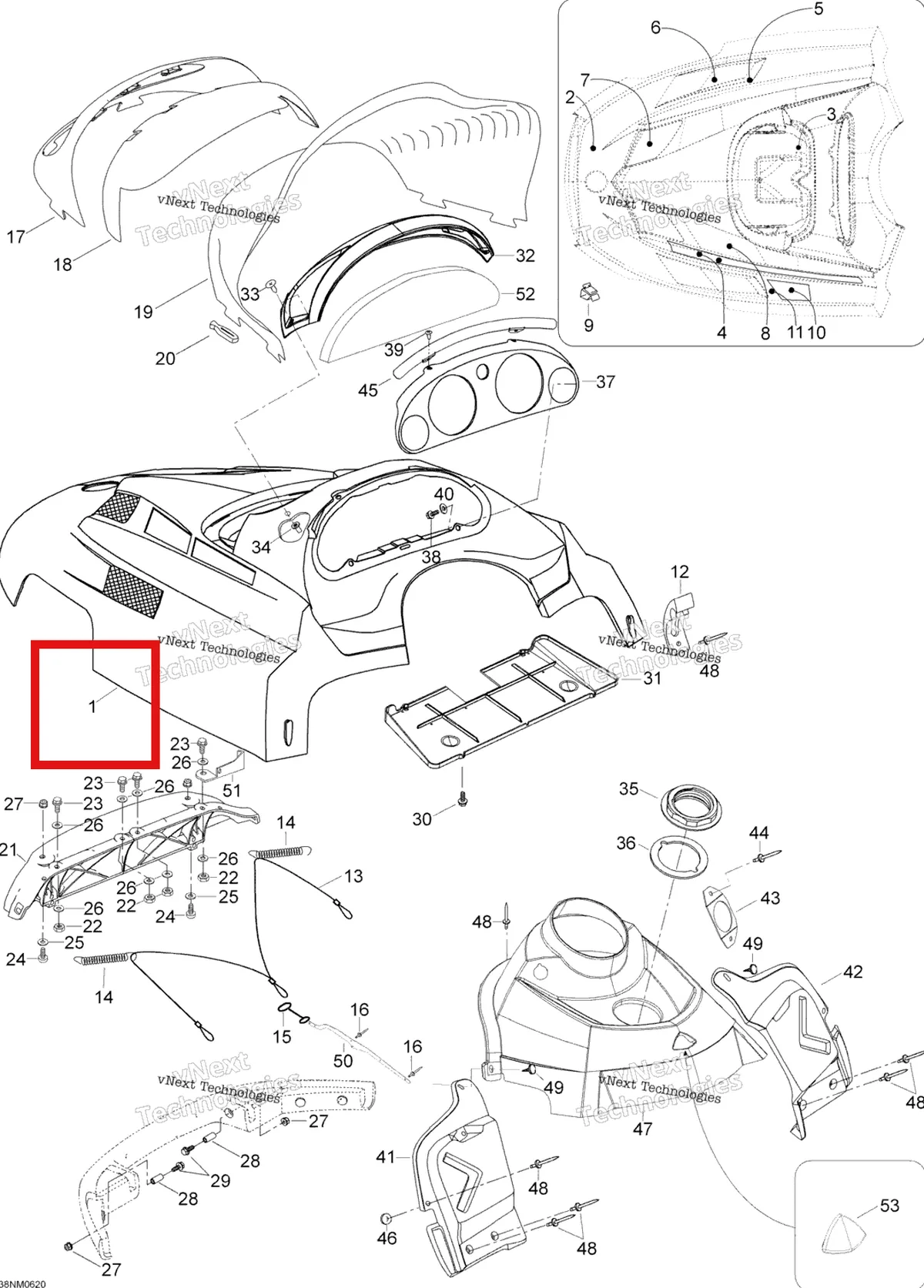 Деталь 605151909 на схеме узла 2006 Ski-Doo Expedition 600 H.O. SDI Hood