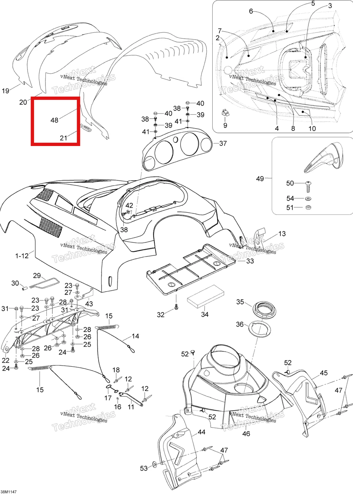 Деталь 605152073 (Стекло) на схеме узла 2012 Ski-Doo Skandic SWT V800 YetiII Hood