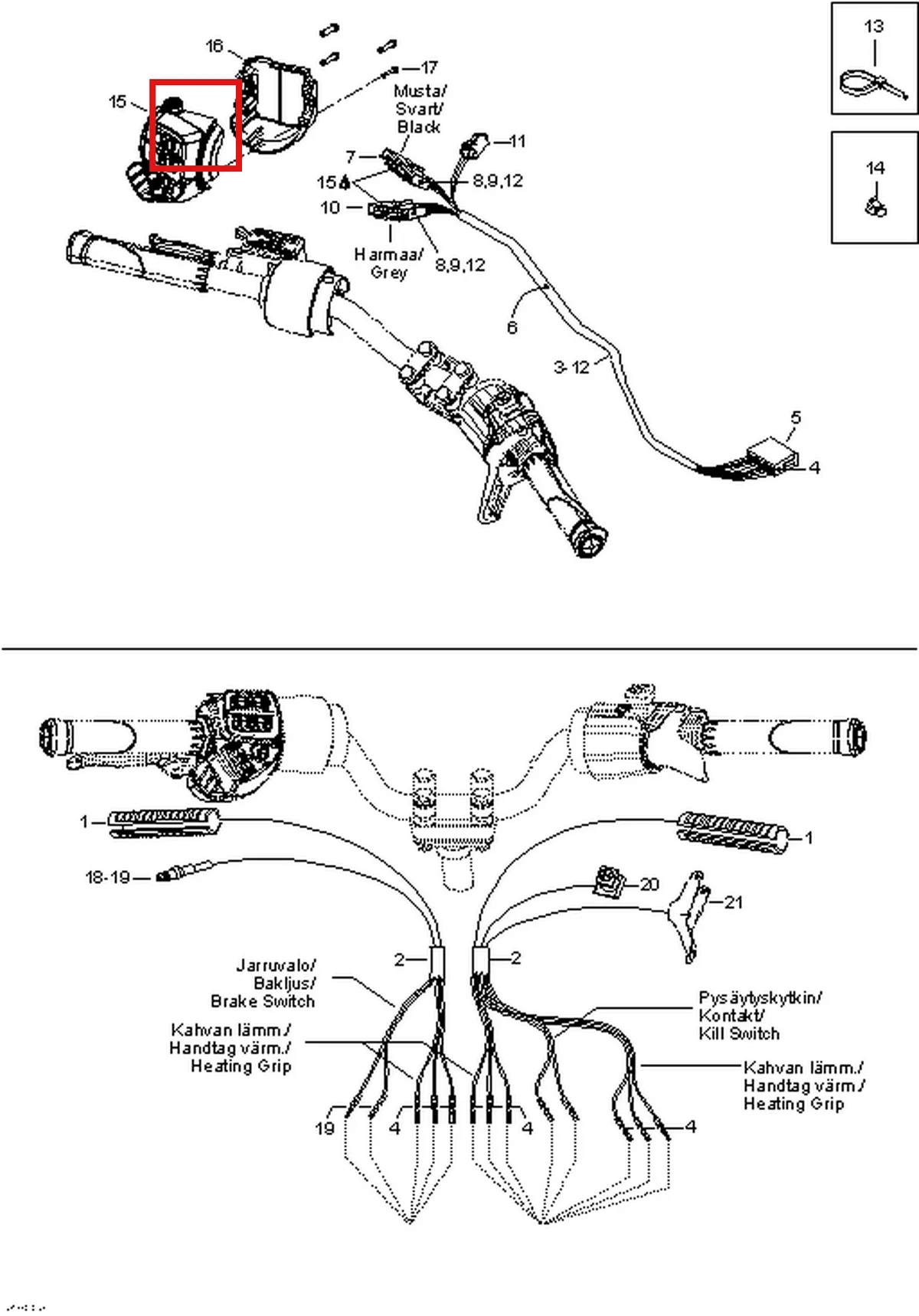 Деталь 605152363 (Деталь Harness Ass'y. Includes 3 To 12) на схеме узла 10- Electrical System