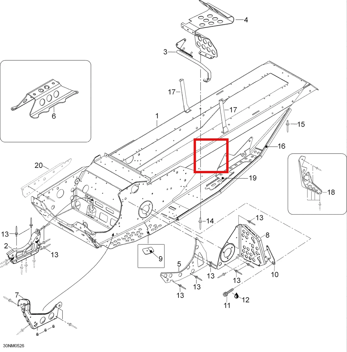 Деталь 605152365 (Деталь Frame. Includes 1 To 20) на схеме узла 09- Frame