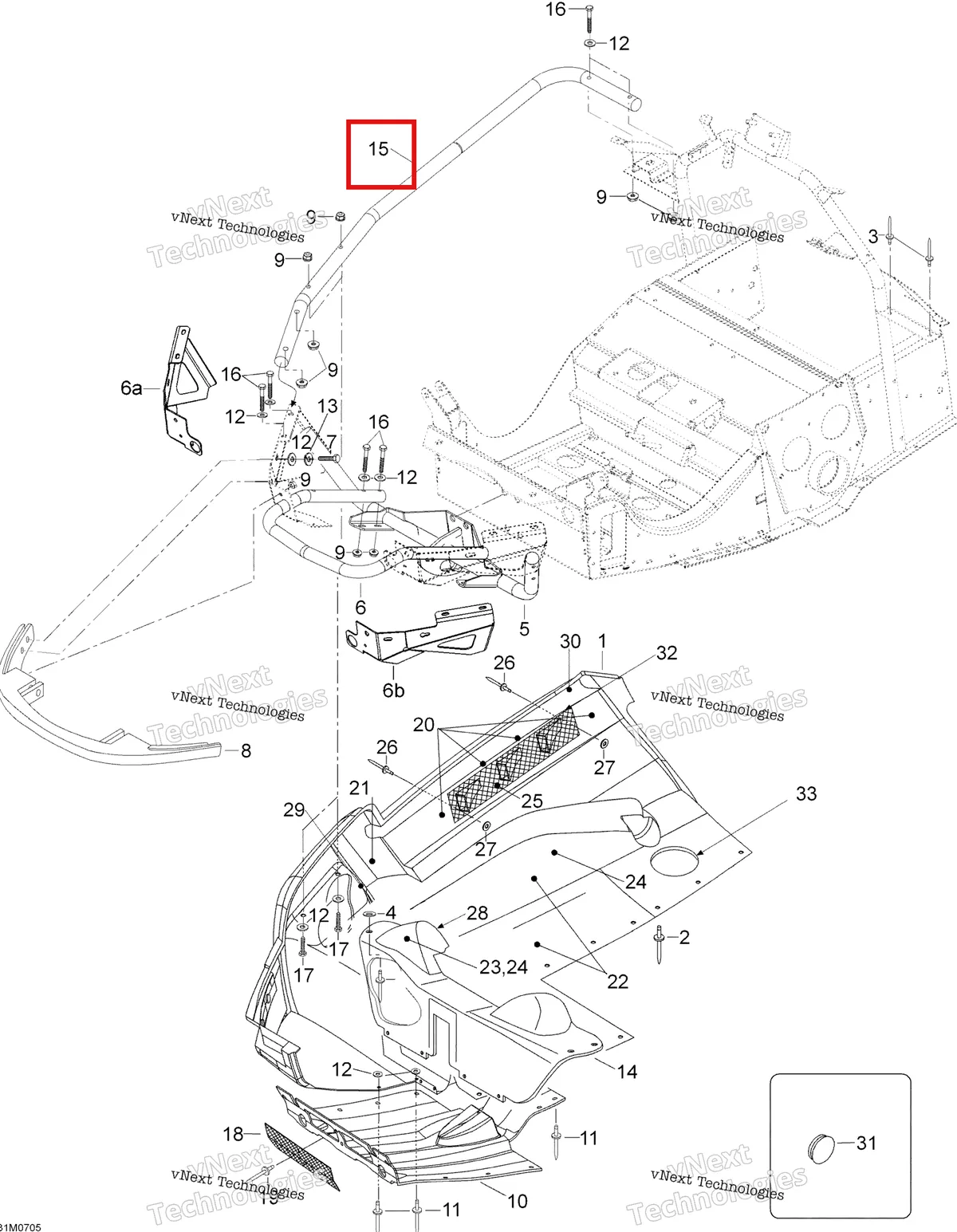 Деталь 605152371 (Деталь Side Bumper) на схеме узла 2007 Ski-Doo Expedition TUV 600 H.O. SDI Bottom Pan