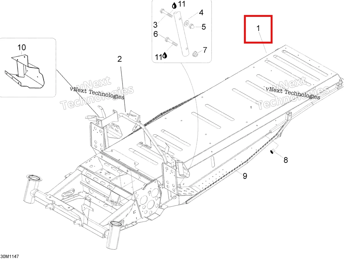 Деталь 605152547 (Деталь Frame. Includes 1 To 5) на схеме узла 2012 Ski-Doo Skandic SWT V800 YetiII Frame