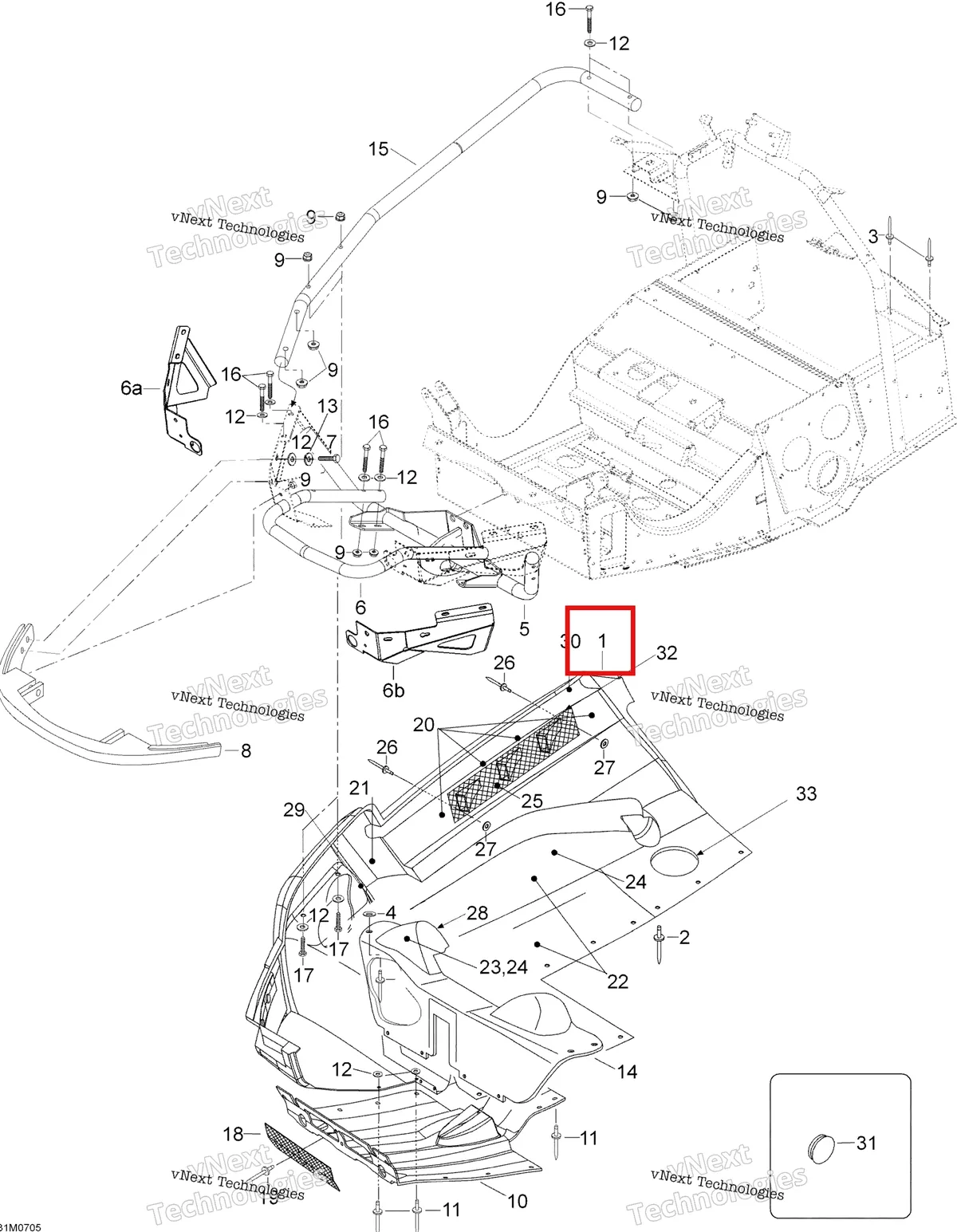 Деталь 605152578 (Деталь R.h. Bottom Pan) на схеме узла 2007 Ski-Doo Expedition TUV 600 H.O. SDI Bottom Pan