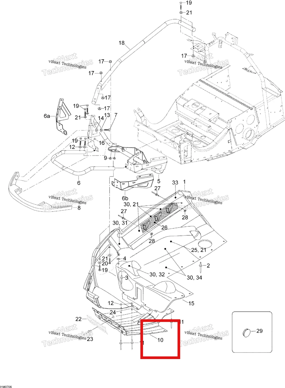 Деталь 605152620 (Деталь Bottom Pan, Middle) на схеме узла 2007 Ski-Doo Expedition TUV V800 Bottom Pan
