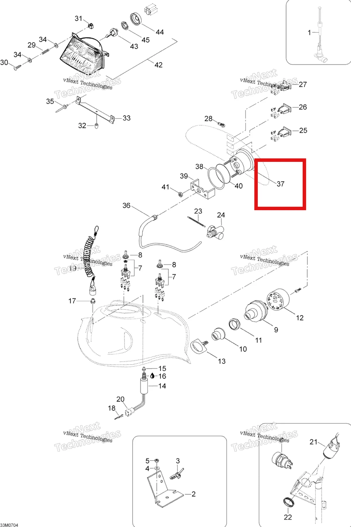 Деталь 605152889 (Деталь Speedometer, White) на схеме узла 2007 Ski-Doo Skandic LT 440F Electrical System