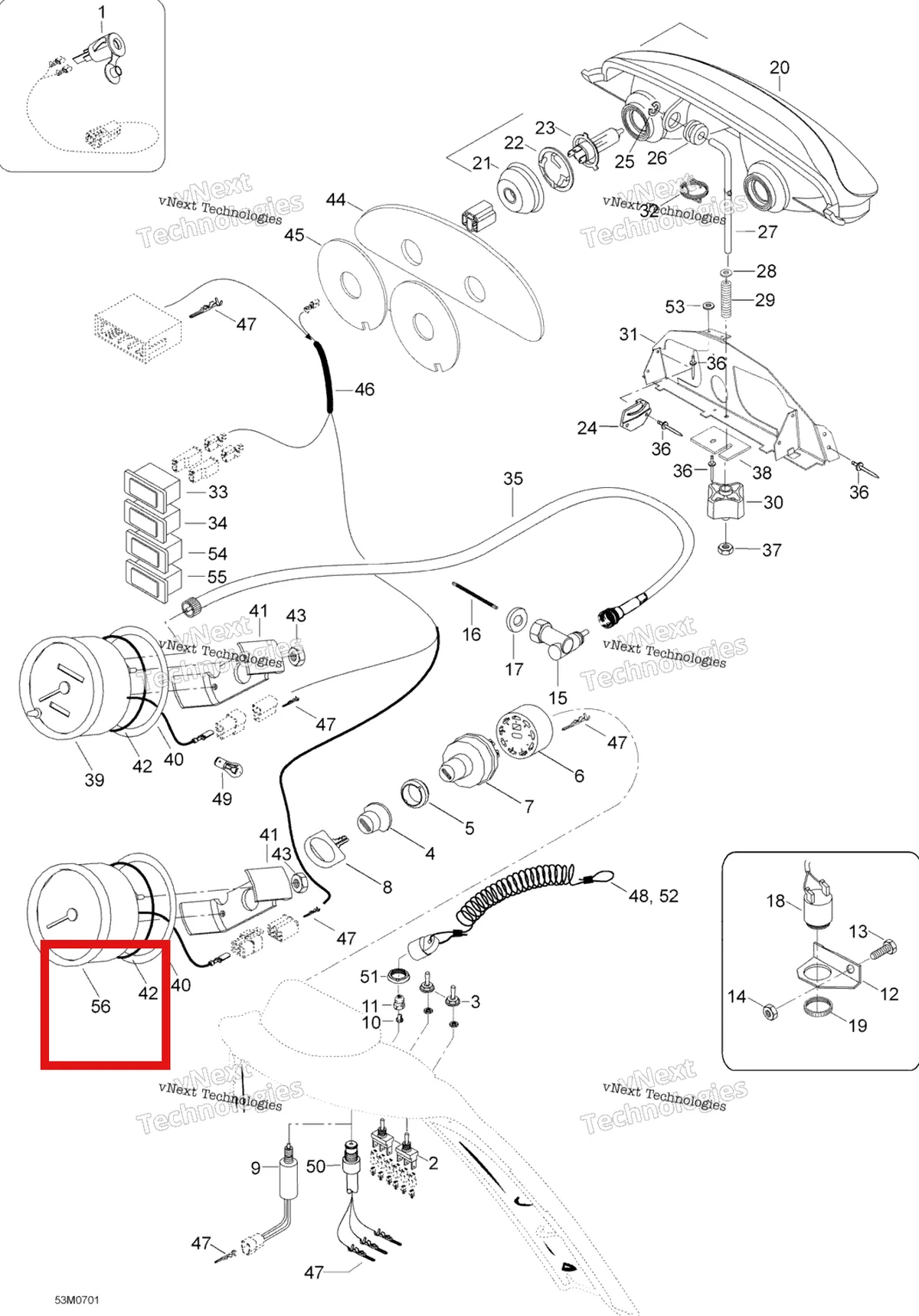 Деталь 605152890 (Деталь Tachometer) на схеме узла 2007 Ski-Doo Skandic SUV 600 Electrical Accessories 600 Suv