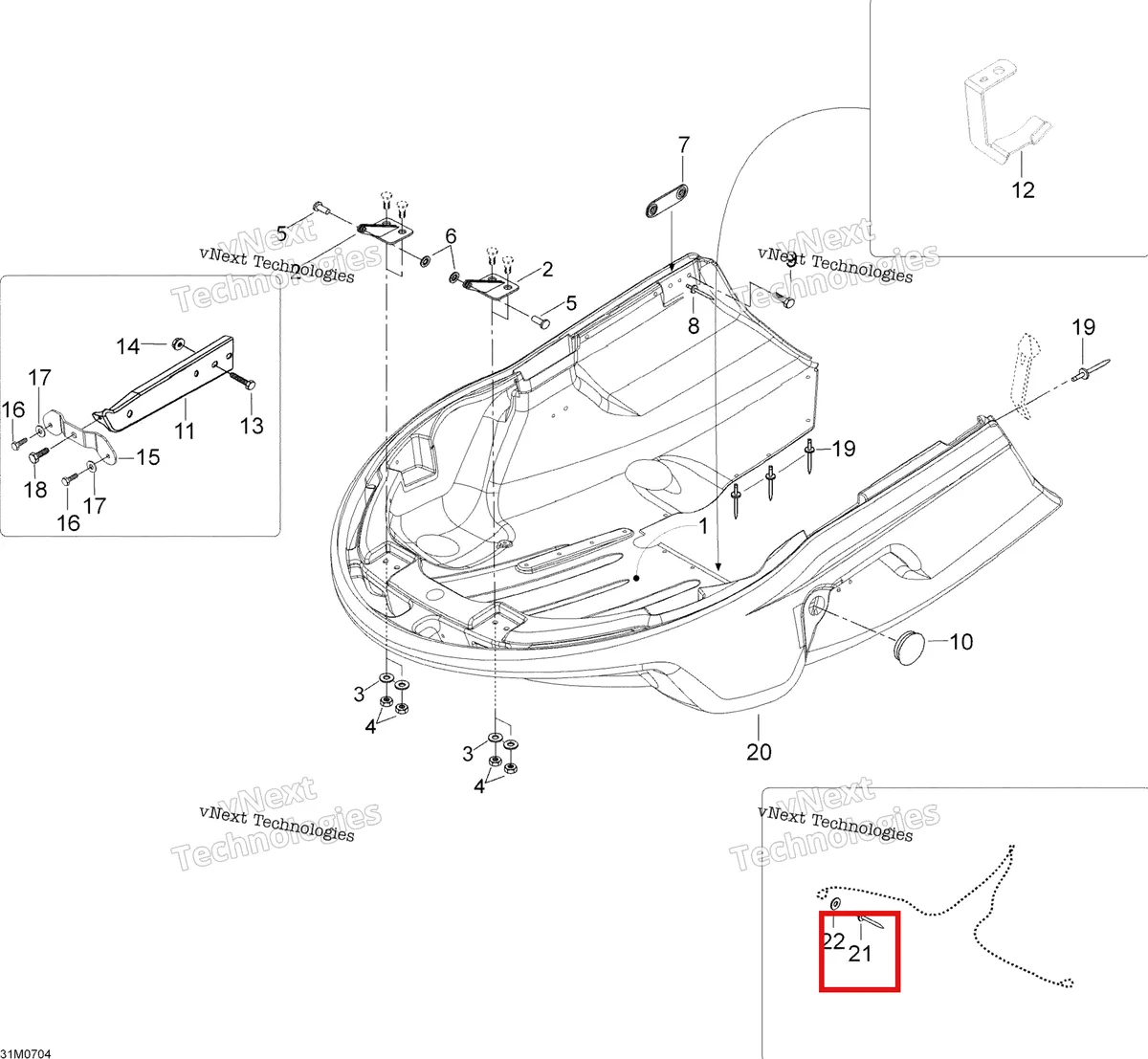 Деталь 605153168 на схеме узла 2007 Ski-Doo Skandic LT 440F Bottom Pan