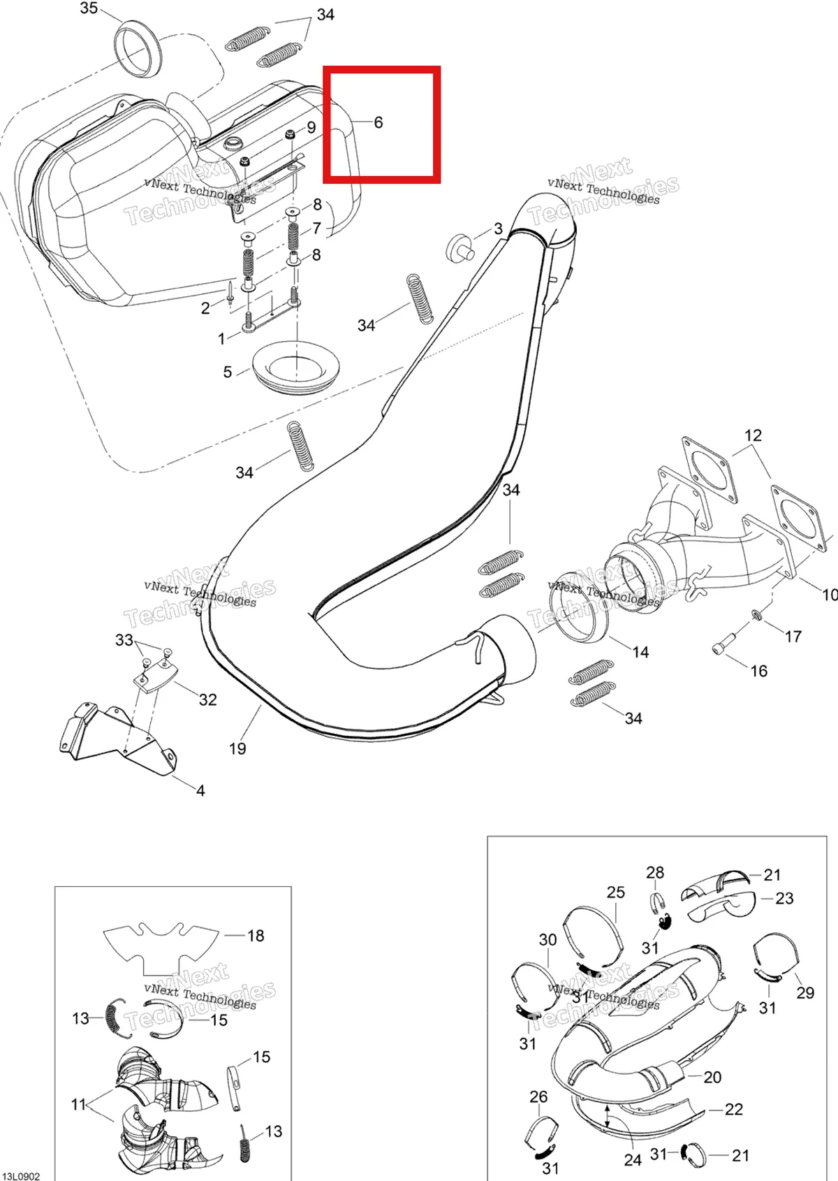 Деталь 605153845 (Деталь Muffler Ass'y) на схеме узла 2009 Ski-Doo Expedition TUV 600 H.O. SDI Exhaust System