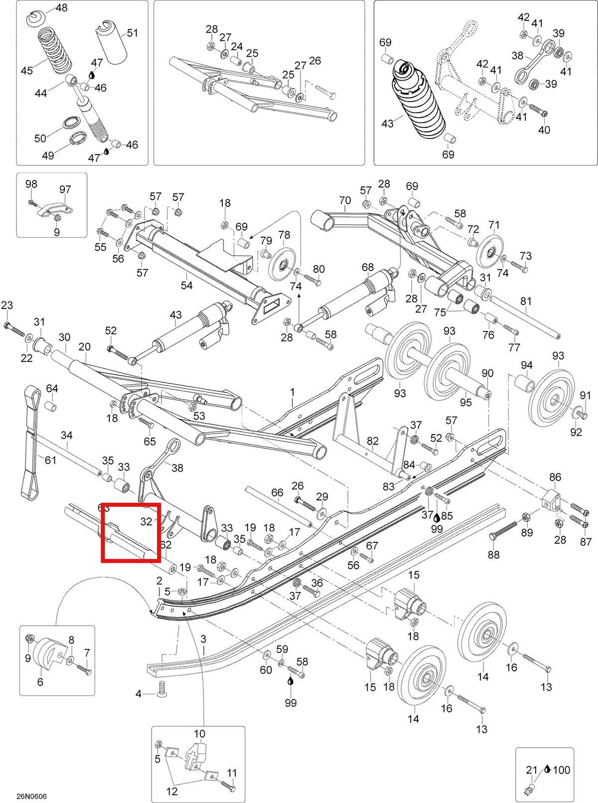 Деталь 605153949 (Передний Рычаг) на схеме узла 08- Rear Suspension