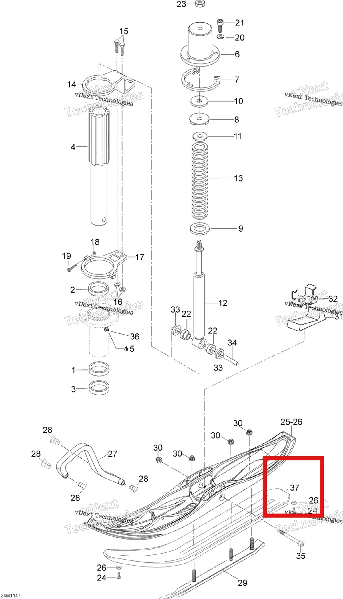 Деталь 605153964 (хомут) на схеме узла 2012 Ski-Doo Skandic SWT V800 YetiII Front Suspension And Ski
