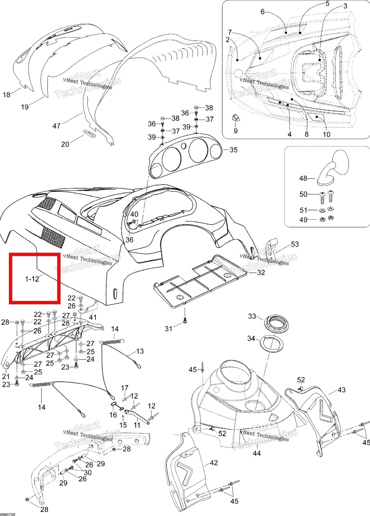 Деталь 605154427 на схеме узла 2007 Ski-Doo Expedition TUV V800 Hood