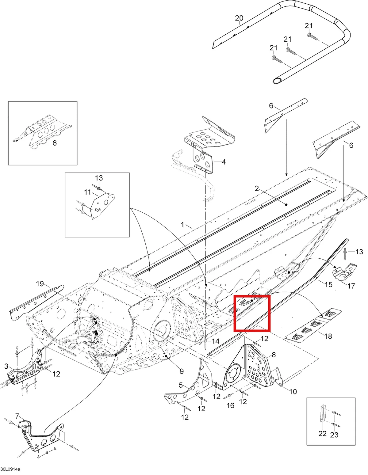 Деталь 605154738 (Деталь Frame Ass'y. Includes 1 To 23) на схеме узла 09- Frame