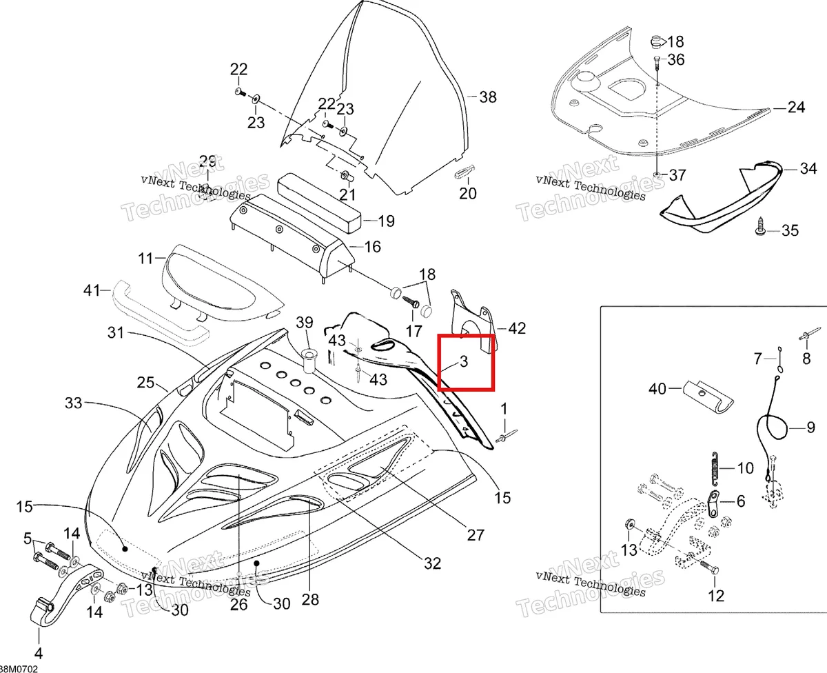 Деталь 605154897 на схеме узла 2007 Ski-Doo Skandic SWT 550F Hood Swt 550
