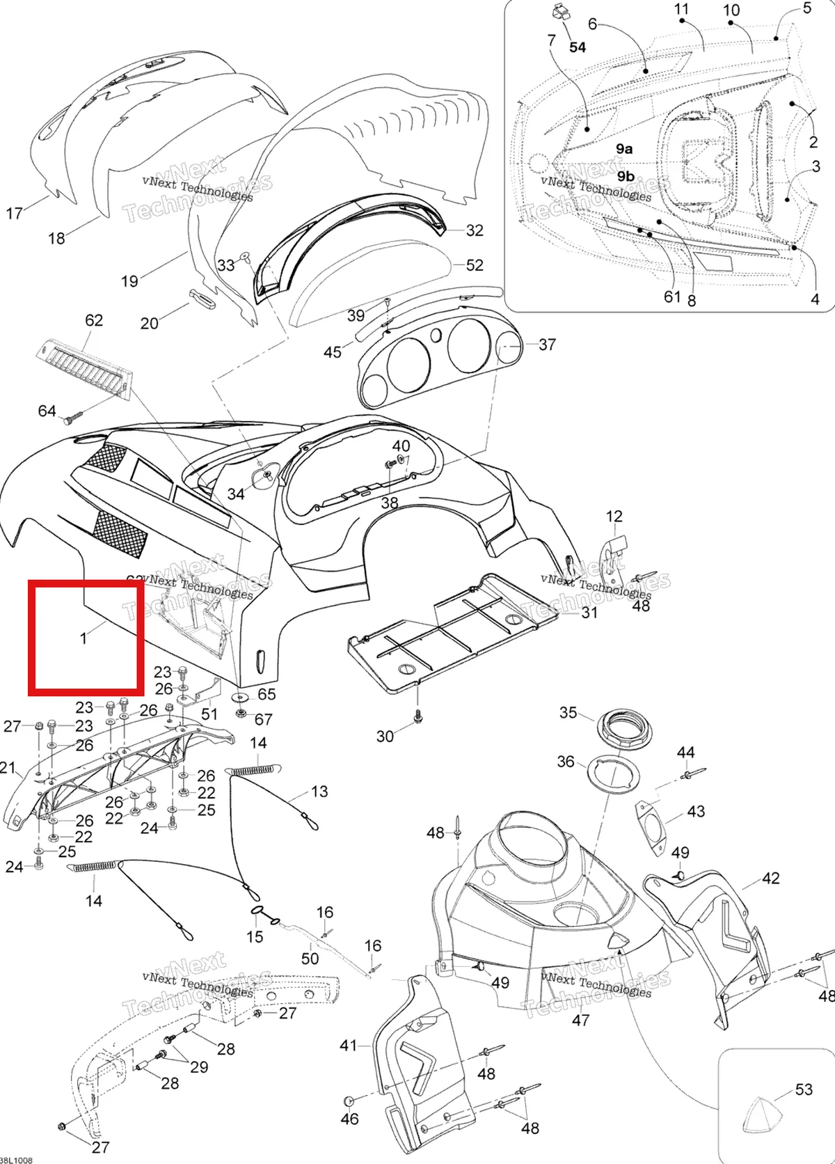 Деталь 605155266 на схеме узла 2010 Ski-Doo Skandic SUV 550F Hood