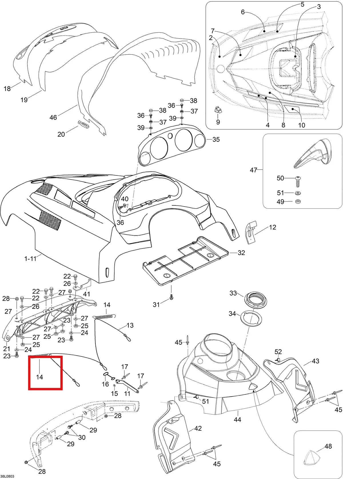 Деталь 605155278 (Деталь Hood, Pre Ass'y  Antrhacite. Antrhacite) на схеме узла 09- Hood And Console