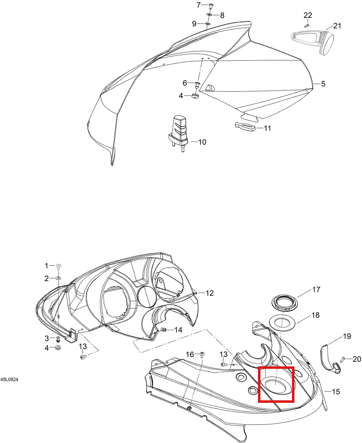 Деталь 605155371 (Деталь Console, Front, Speed Silver) на схеме узла 09- Windshield And Console