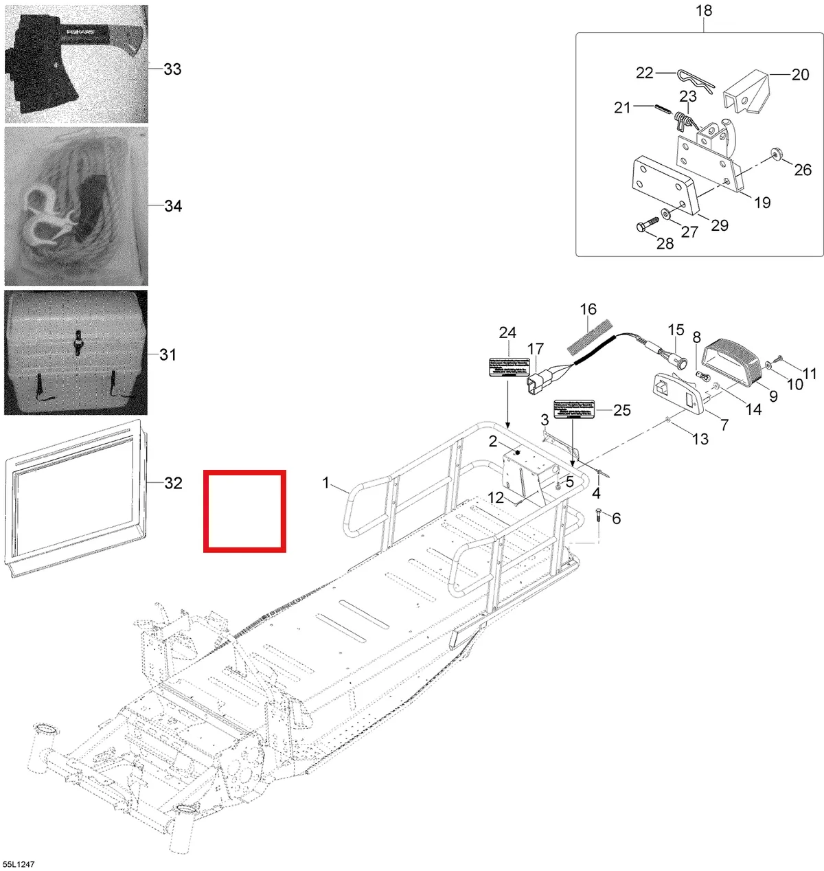 Деталь 605155493 (Деталь Cargo Box Assy, White) на схеме узла 09- Rack