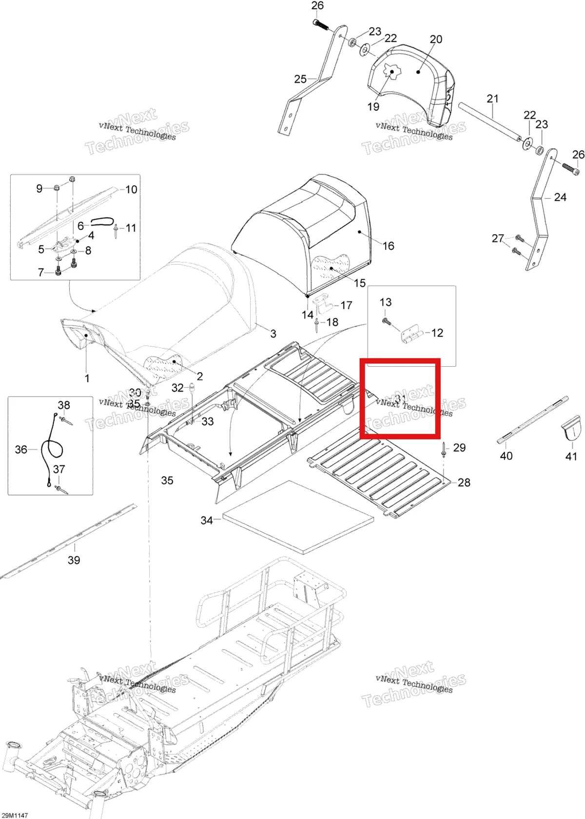 Деталь 605155585 (Основание Сиденья) на схеме узла 2012 Ski-Doo Skandic SWT V800 YetiII Seat