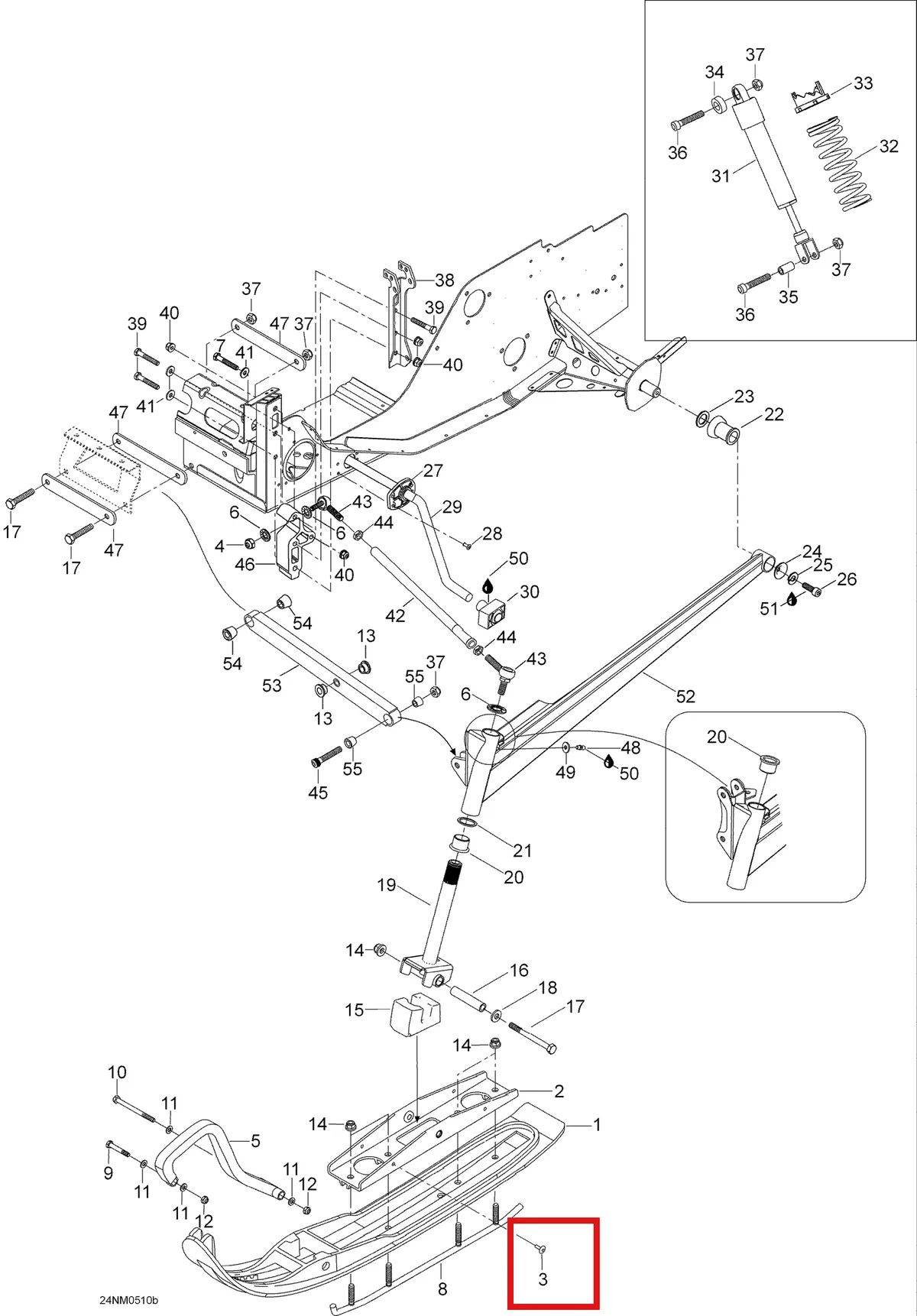 Деталь 605248927 (Деталь Ski Leg. Ranger 600) на схеме узла 07- Front Suspension And Ski, 550