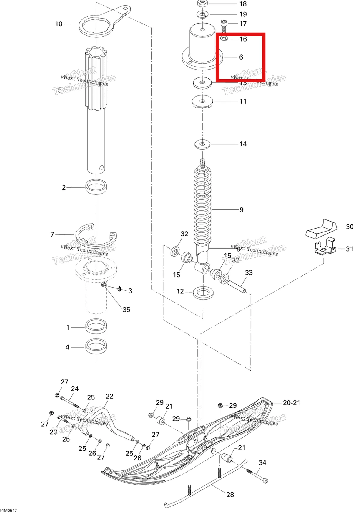 Деталь 605249285 (Крышка) на схеме узла 2005 Ski-Doo Skandic LT 440F Front Suspension And Ski