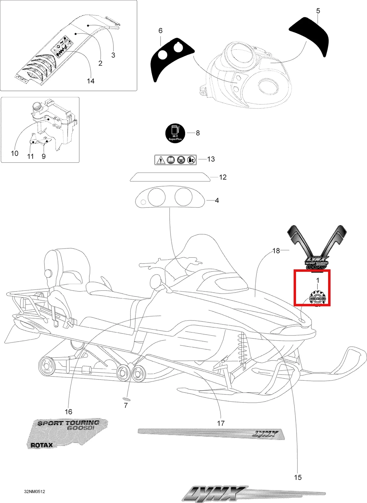 Деталь 605249323 (Деталь Control Panel Decal) на схеме узла 09- Decals