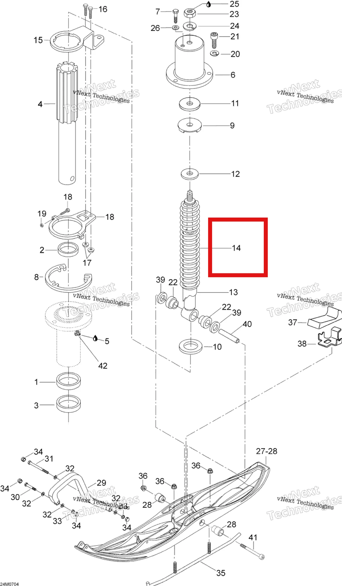Деталь 605250051 (Пружина) на схеме узла 2007 Ski-Doo Skandic LT 440F Front Suspension And Ski