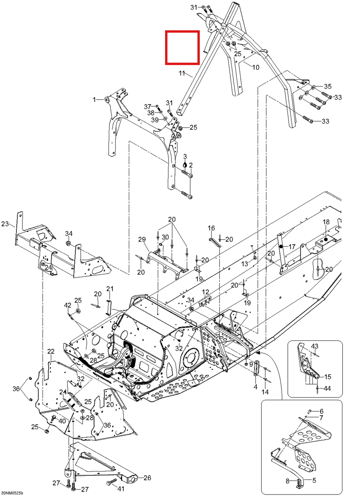 Деталь 605250887 (Деталь Handle Support) на схеме узла 09- Frame And Components