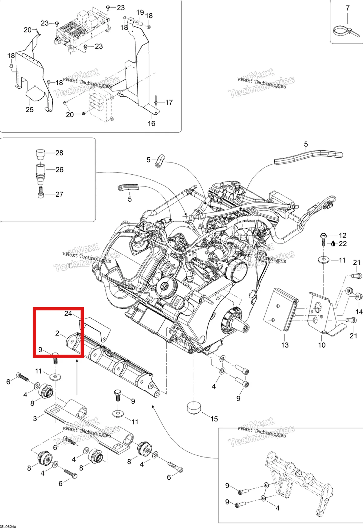 Деталь 605250905 (Деталь Engine Support) на схеме узла 2008 Ski-Doo Expedition V-1300 Engine And Engine Support