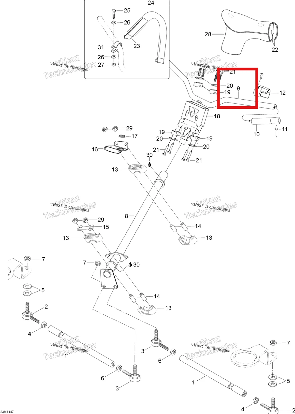 Деталь 605251368 (Руль) на схеме узла 2012 Ski-Doo Skandic SWT V800 YetiII Steering