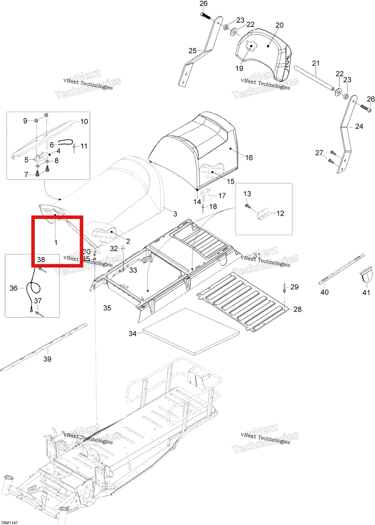 Деталь 605251388 (Основание Сиденья) на схеме узла 2012 Ski-Doo Skandic SWT V800 YetiII Seat