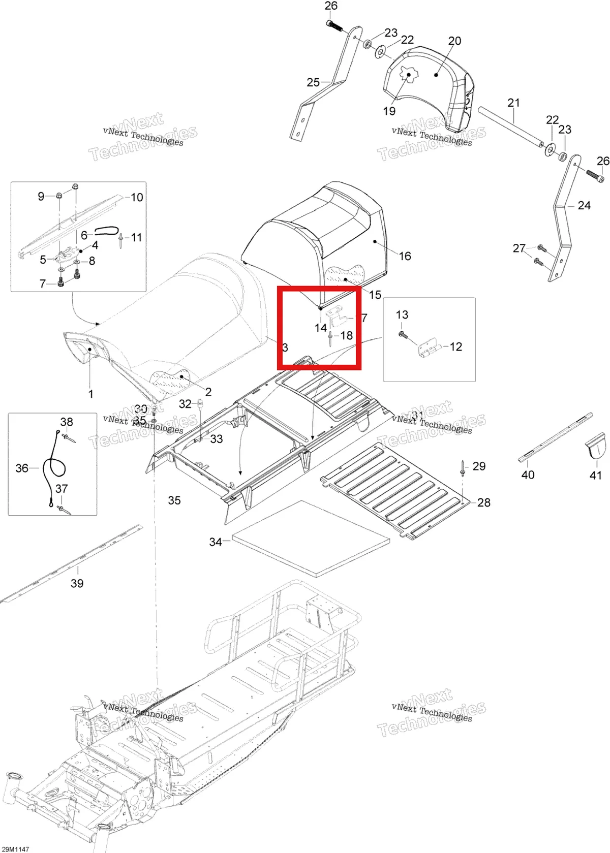 Деталь 605251390 (Основание Сиденья) на схеме узла 2012 Ski-Doo Skandic SWT V800 YetiII Seat