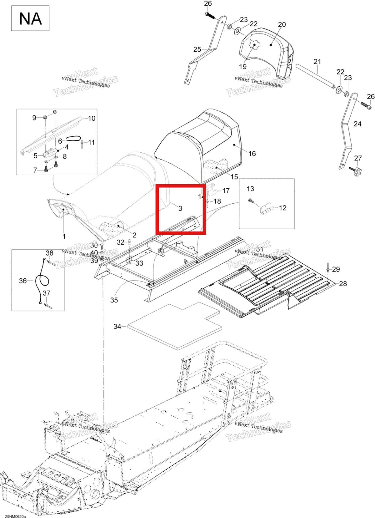Деталь 605251422 (Крышка) на схеме узла 2006 Ski-Doo Expedition 600 H.O. SDI Seat 1