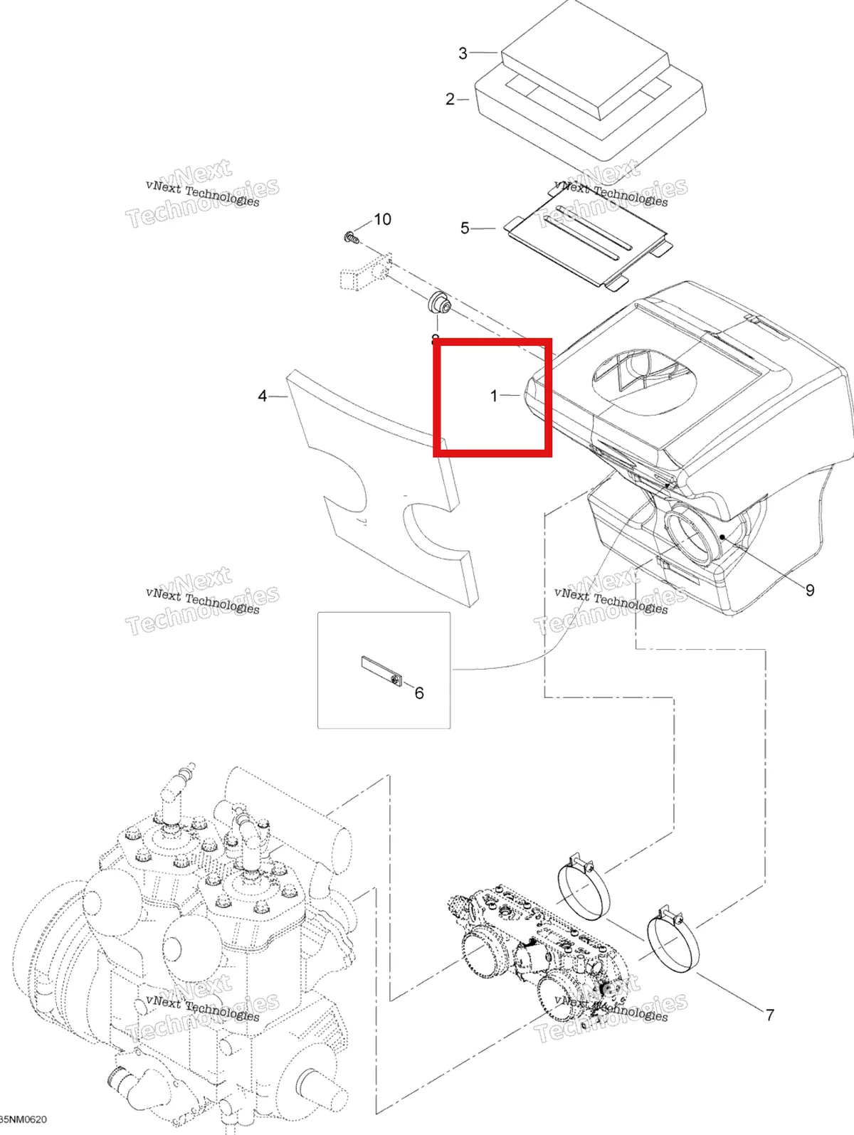 Деталь 605251447 на схеме узла 2006 Ski-Doo Expedition 600 H.O. SDI Air Intake System