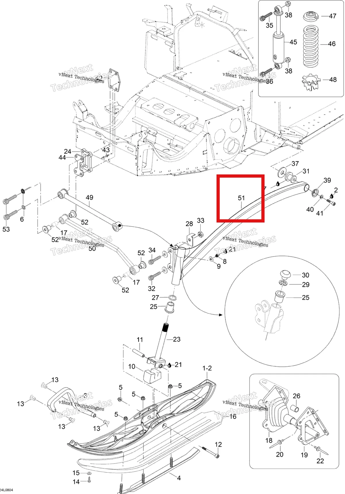 Деталь 605251498 (Деталь R.h. Swing Arm) на схеме узла 2008 Ski-Doo Expedition V-1300 Front Suspension And Ski