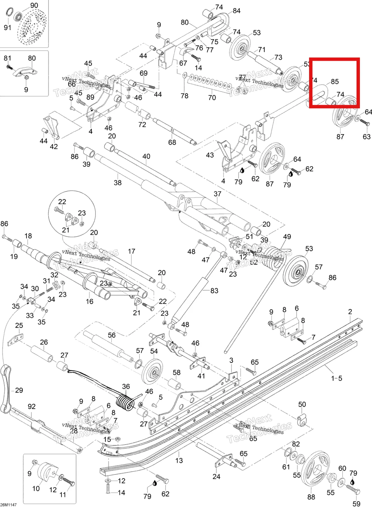 Деталь 605251783 (Деталь L.h. Extension) на схеме узла 2012 Ski-Doo Skandic SWT V800 YetiII Rear Suspension