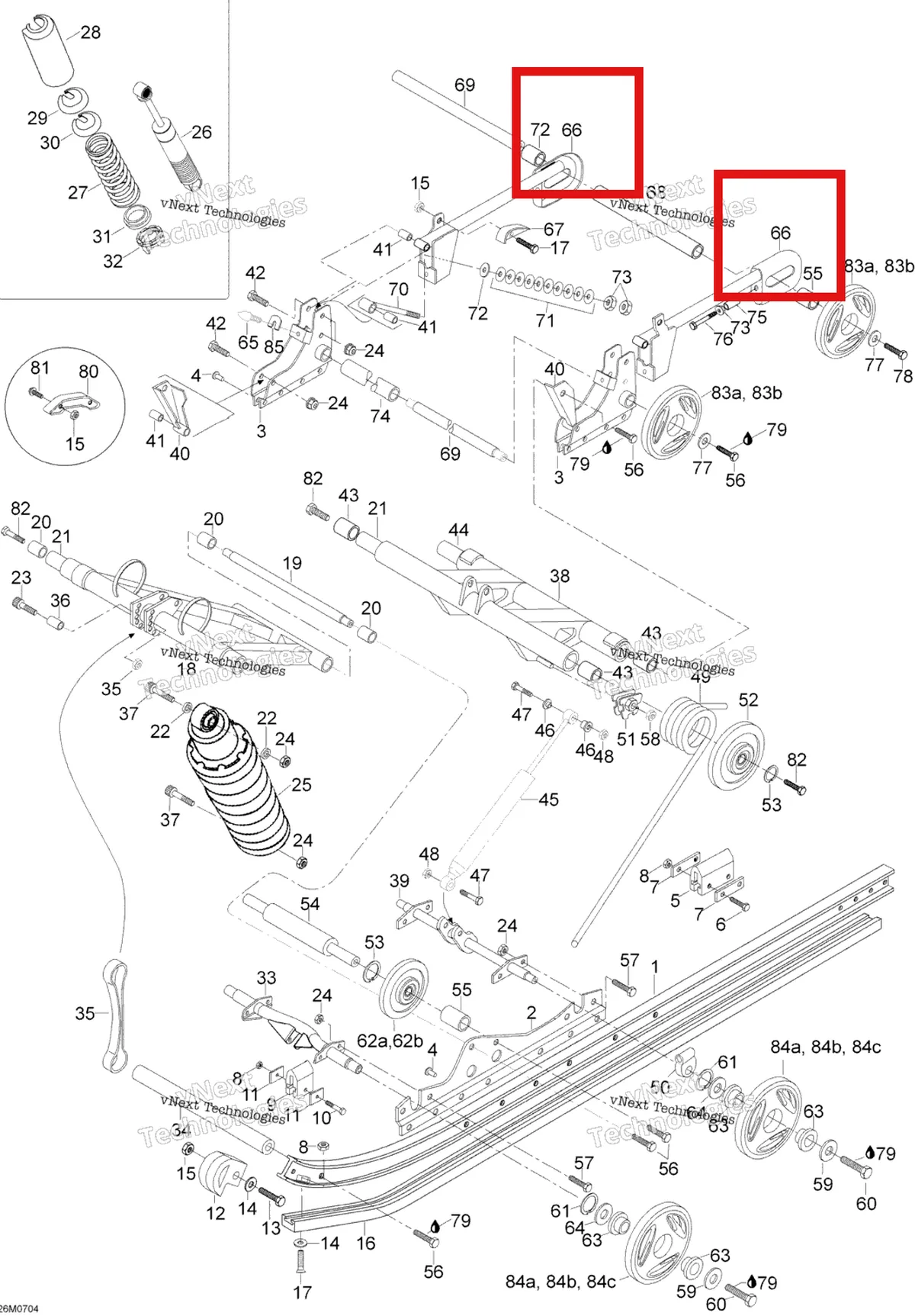 Деталь 605251784 (Деталь R.h. Extension.) на схеме узла 2007 Ski-Doo Skandic LT 440F Rear Suspension