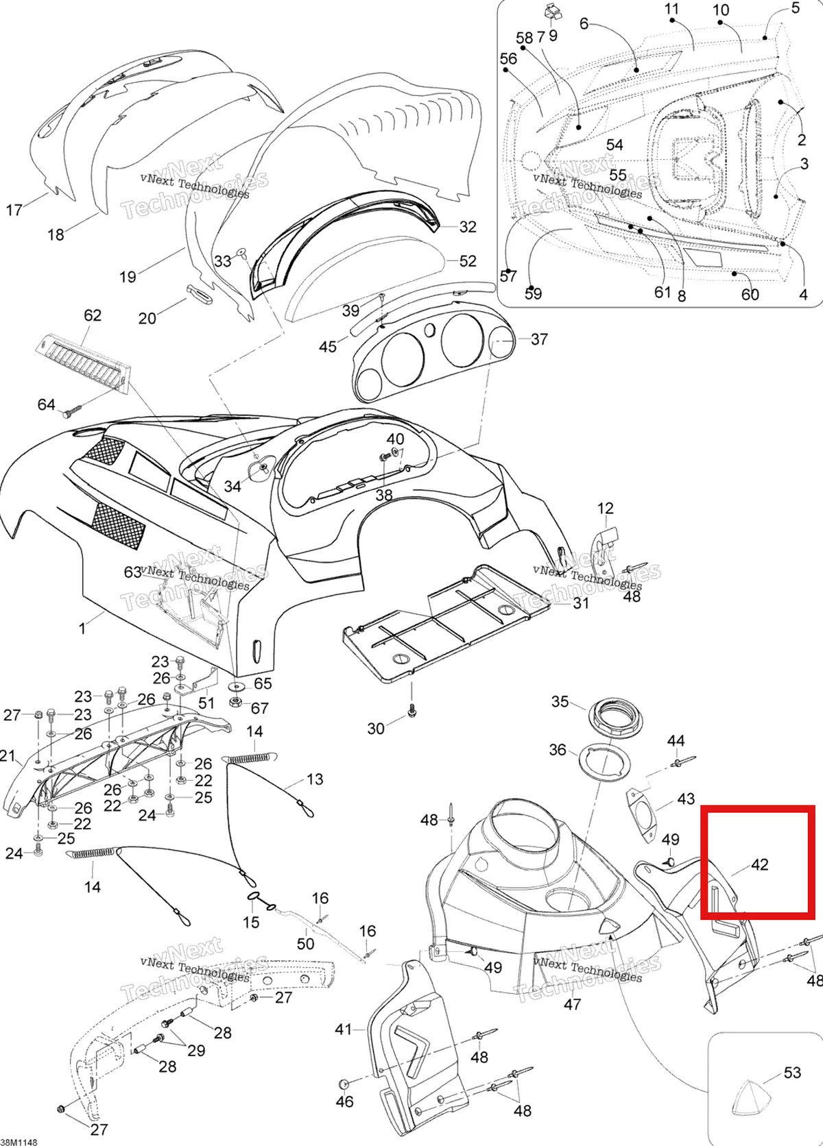 Деталь 605251922 (Деталь Rh Console) на схеме узла 2011 Ski-Doo Skandic WT 550F YetiII Hood