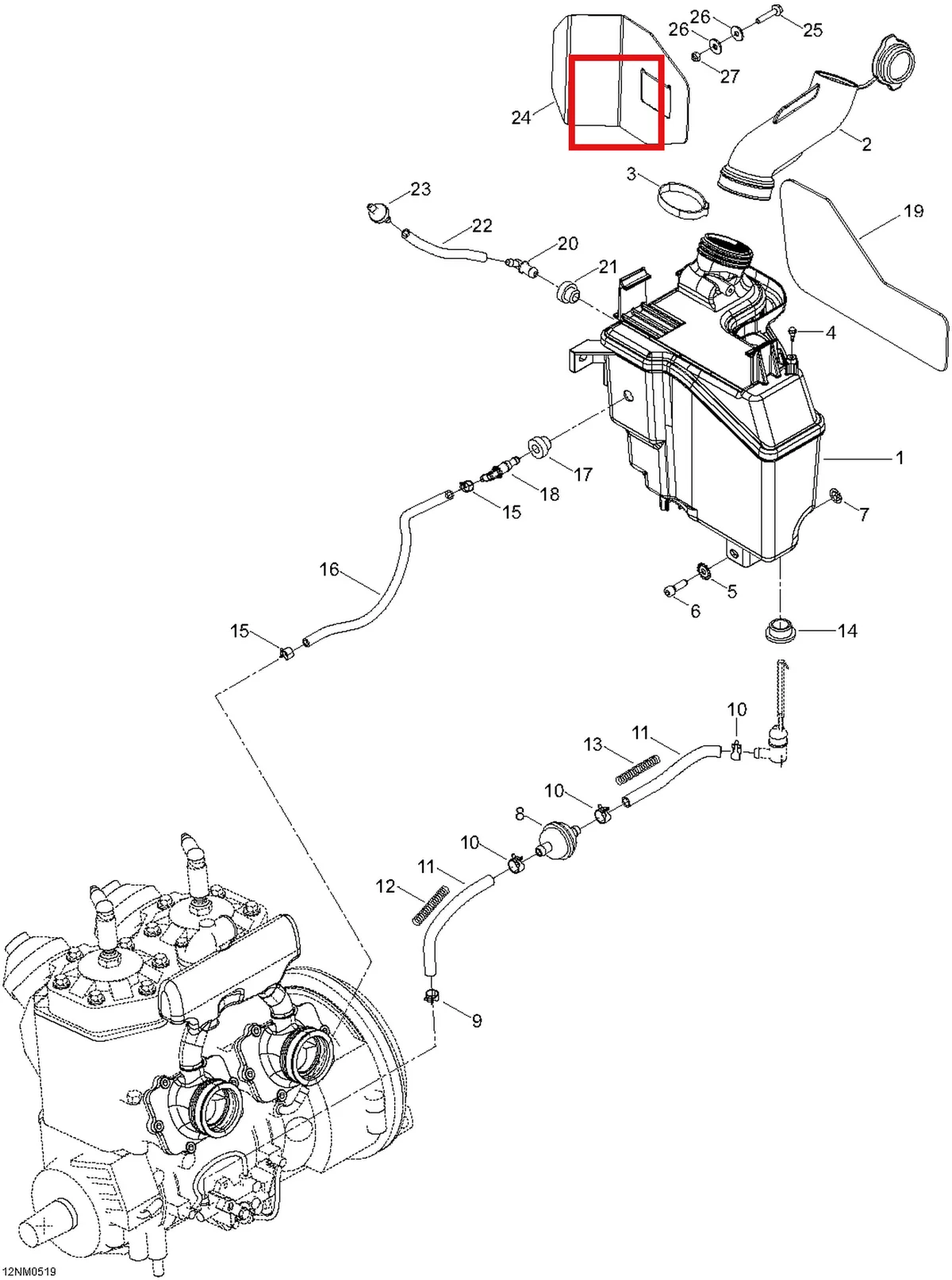 Деталь 605252246 (Деталь Filling Neck) на схеме узла 02- Oil Tank And Support