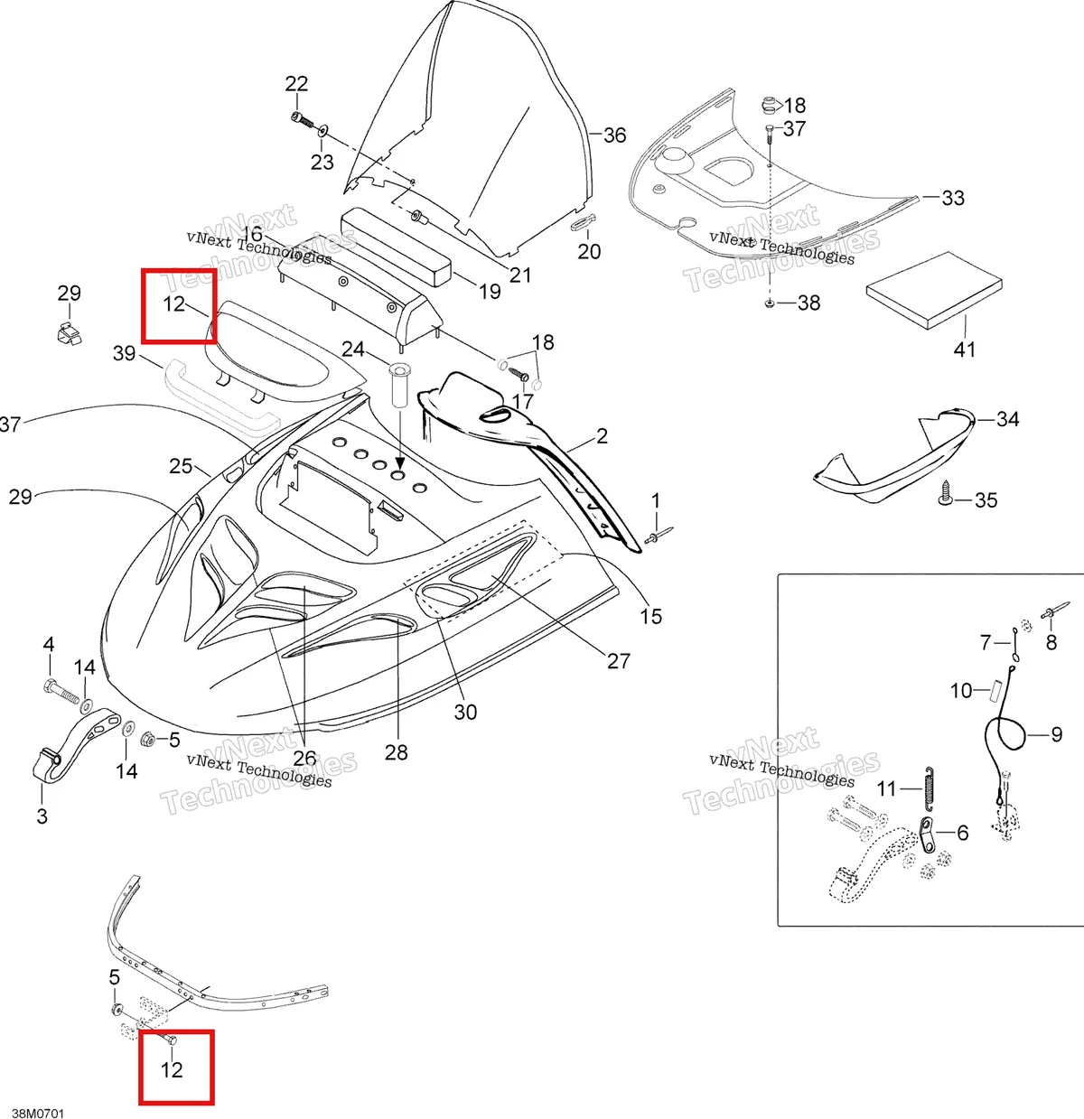 Деталь 605252351 (Деталь Lamp Molding) на схеме узла 2007 Ski-Doo Skandic SUV 550F Hood 550F Suv