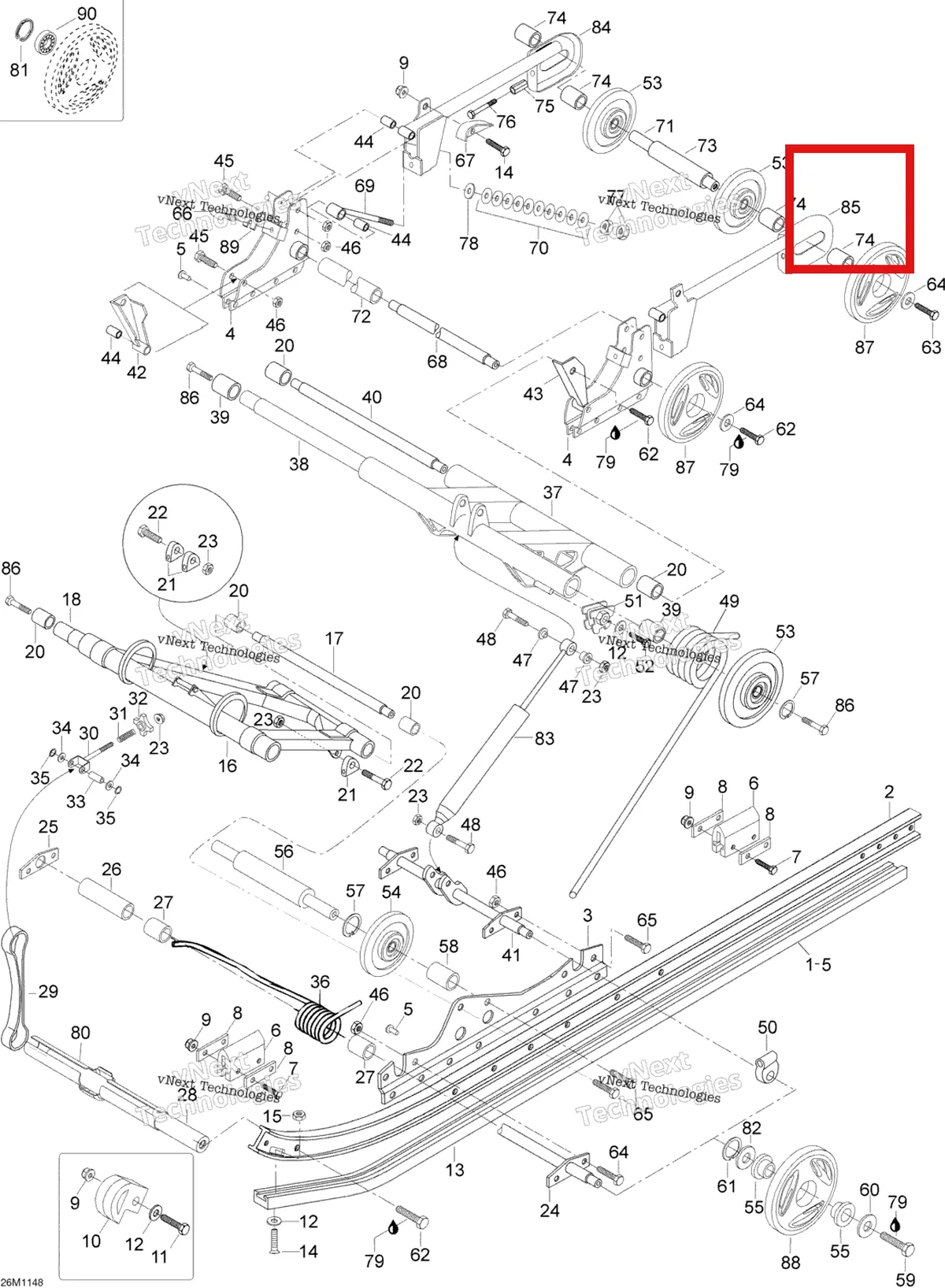 Деталь 605252504 (Деталь L.h. Extension) на схеме узла 2011 Ski-Doo Skandic WT 550F YetiII Rear Suspension