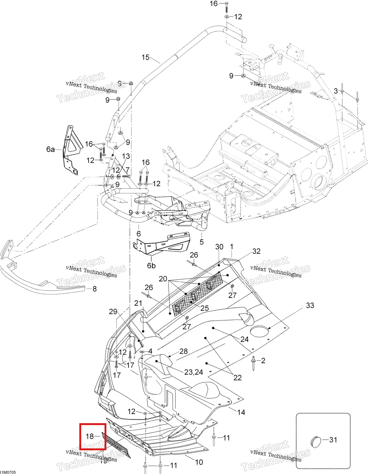 Деталь 605252587 (Деталь Grill) на схеме узла 2007 Ski-Doo Expedition TUV 600 H.O. SDI Bottom Pan