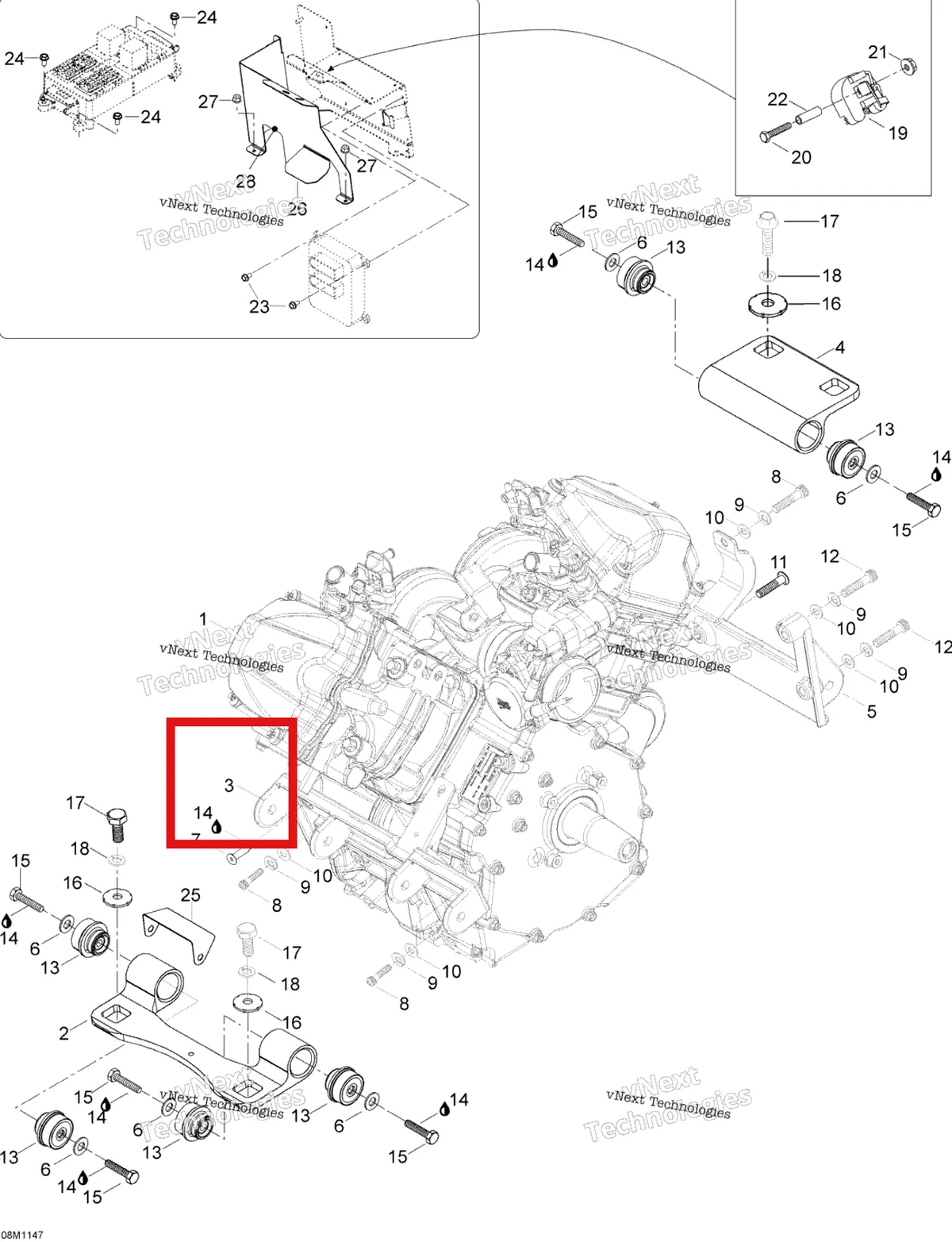 Деталь 605253109 (Деталь Front Engine Mounting Support) на схеме узла 2012 Ski-Doo Skandic SWT V800 YetiII Engine And Engine Support